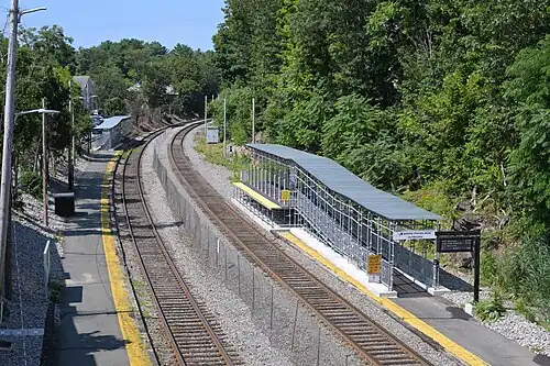 A low-level platform railway station with mini-high platforms viewed from above