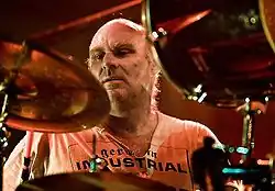 Werner "Zappi" Diermaier performing with Faust at a Rock in Opposition festival in southern France, April 2007