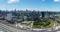 Aerial view of West Don Lands in 2025