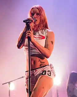 Teasdale performing with Wet Leg at O2 Academy Brixton in London in 2025