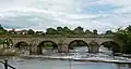 The west side of Wetherby Bridge showing the weir