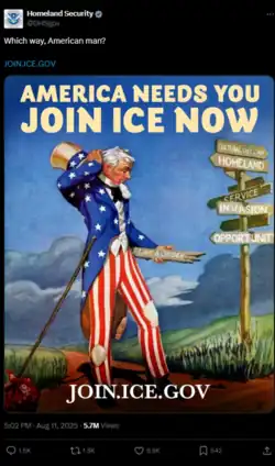 Recruitment poster for ICE tweeted by the US Department of Homeland Security, 2025