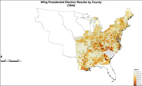 Results by county, shaded according to percentage of the vote for Clay