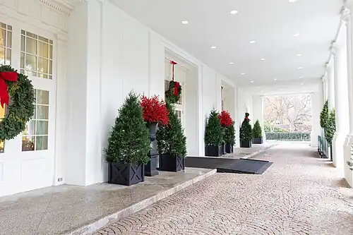 The East Wing entrance of the White House decorated for the holiday season, November 26, 2018