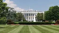 The White House, the seat of the president of the United States in Washington, D.C.. The president is the commander-in-chief of the U.S. Armed Forces.