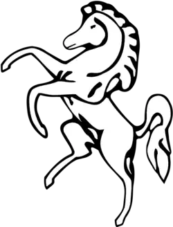 An illustration of a white horse rearing up on its hind legs