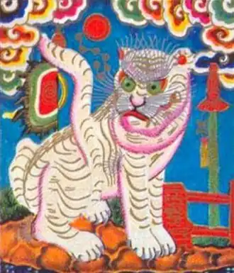 Bạch Hổ (White Tiger), a popular picture of Hàng Trống painting
