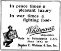 A Whitman's ad, from a WWI wartime newspaper, printed in France, circa 1918.