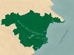 Territory of the Kutai Sultanate (in dark green) since the reign of Sultan Aji Muhammad Sulaiman, covering almost the entire present-day East Kalimantan Province.