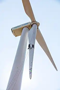 Image 52Workers inspect wind turbine blades. (from Wind turbine)