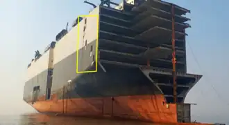 Window cut for ventilation and illumination of hull[87] during ship recycling