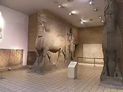 Pair of human-headed winged bull sculptures from Dur-Sharrukin in British Museum