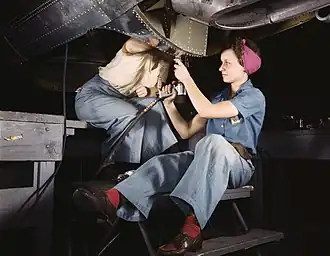 Women at work on bomber, Douglas Aircraft Company, Long Beach, California in October 1942