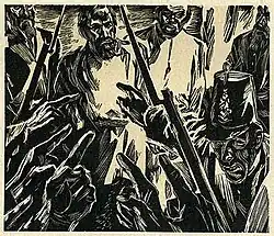 Woodcut illustration in Eureka Stockade by Raffaello Carboni, published by Sunnybrook Press (1937).