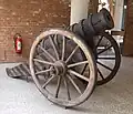 European wooden cannon. Muzzle diameter: 90&nbsp;mm. Wooden barrel with thin iron insert and iron rings supporting the barrel. Germanisches Nationalmuseum Nuremberg