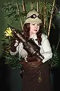 Image 137Woman wearing Neo-Victorian steampunk costume, including goggles and pith helmet, 2010. (from 2010s in fashion)