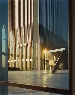 World Trade Center exterior entrance arches with Ideogram, 1976