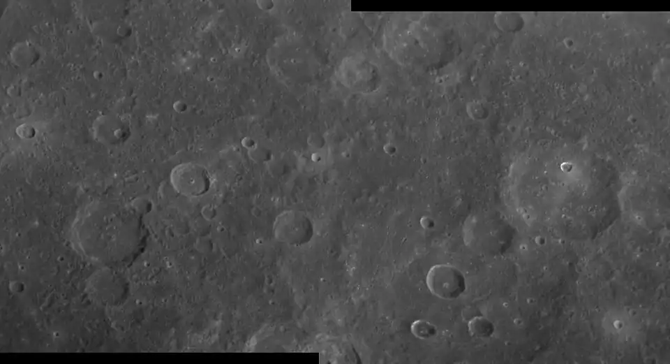 MESSENGER mosaic showing Wren at right, from the second flyby in October 2008