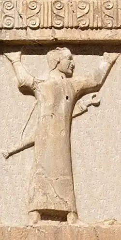 Image 25Egyptian soldier of the Achaemenid army, circa 470 BCE. Xerxes I tomb relief. (from History of ancient Egypt)
