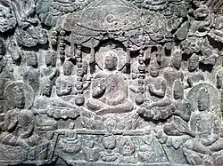 Relief depicting the western paradise of the Amitabha buddha from Cave 2 of the Xiangtangshan Caves.