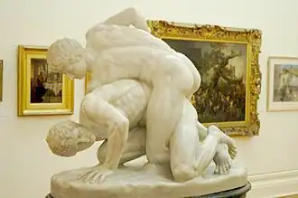 Image 42The Pancrastinae: a statue portraying the pancratium, an event which took place in the Roman Colosseum. Even as late as the Early Middle Ages, statues were put up in Rome and other cities to honor remarkable pankratiasts. This statue, now part of the Uffizi collection, is a Roman copy of a lost Greek original, circa 3rd century BC. (from Mixed martial arts)