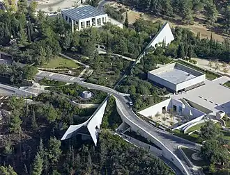Image 20Aerial view of Yad Vashem, Jerusalem, Israel's Holocaust memorial; the museum, designed by Moshe Safdie, opened in 2005 and tells the personal stories of ninety Holocaust victims and survivors