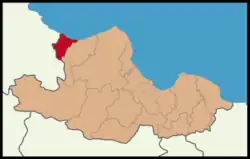 Map showing Yakakent District in Samsun Province