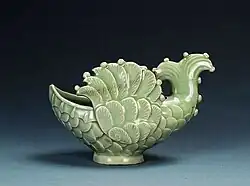 Yaozhou ware sky-blue glazed water dropper in the shape of a flying fish, Five Dynasties period (907–960). Liaoning Provincial Museum.