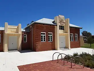 The Yarloop Town Hall, mostly destroyed by the 2016 fire, but since rebuilt