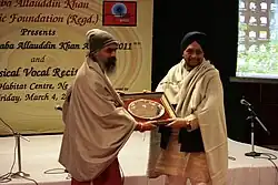 Surinder Singh (right) of Singh Bandhu receiving the Baba Allauddin Khan Award, 2011