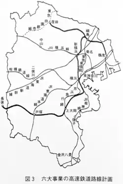 1965 map of proposed municipal subway lines