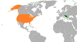 Map indicating locations of United States and Yugoslavia