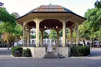 A bandstand (Musikpavillon) at Bürkliplatz in Zürich, Switzerland (1908)