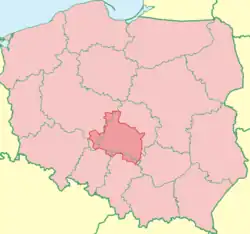 Sieradz Land overlaid on an administrative map of Poland