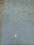Memorial stone for Suster Bertken near her demolished cell with a map indicating the location in the Buurkerk church. Choorstraat, Utrecht, the Netherlands.