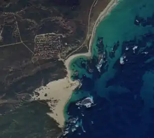 Aerial view of the village and bay, 1980