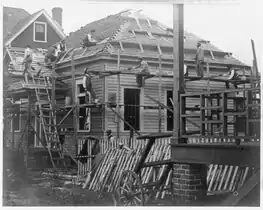 A simple putlog type scaffolding and roof brackets, 1899