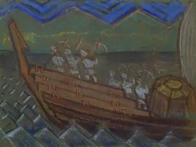 Crossbowmen defending the Sampo, sketch pastel by Akseli Gallen-Kallela, early 20th century