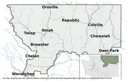 7th LD: Chelan (part), Douglas (part), Ferry, Okanogan (part), Pend Oreille, Spokane (part), Stevens