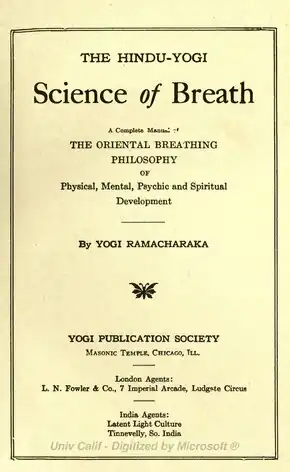 Title page of Yogi Ramacharaka’s “Science of Breath”.
