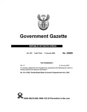 The first page of the Broad-based Black Economic Empowerment Act.