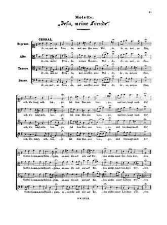 Sheet music of the beginning of the first movement for four vocal parts