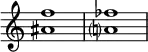 {
\override Score.TimeSignature
#'stencil = ##f
\relative c'' {
\time 4/4
\set Score.tempoHideNote = ##t \tempo 1 = 20
<ais f'>1 <a? fes'>
}
}