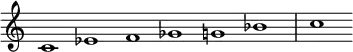 {
\override Score.TimeSignature #'stencil = ##f
\set Score.tempoHideNote = ##t
\tempo 1 = 120
\relative c' {
\cadenzaOn
c1 es f ges g bes \bar "|" c
} }