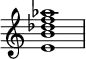 {
\override Score.TimeSignature #'stencil = ##f
\relative c' {
\clef treble \time 4/4 <e b' des f aes>1
} }