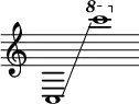  {
    \new Staff \with { \omit Score.TimeSignature }
    \key c \major \cadenzaOn
    \clef treble c1 \glissando s \ottava #1 c''''
} 