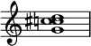 {
\override Score.TimeSignature #'stencil = ##f
\relative c'' {
\clef treble \time 4/4
<g c! cis d>1
} }