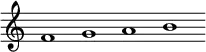 \new Staff \with { \consists Horizontal_bracket_engraver \remove "Time_signature_engraver" \remove "Bar_engraver" }
\relative c' {
f1 g a b}