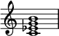 { \new Staff \relative c' {
\override Score.TimeSignature #'stencil = ##f
<c es g b>1
} }