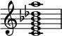 {
\override Score.TimeSignature #'stencil = ##f
\relative c' {
\clef treble \time 4/4
<c e g bes des a'>1
} }